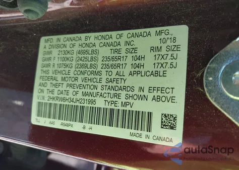 2018 Honda Cr-V Lx from USA, damaged, VIN 2HKRW6H34JH231995